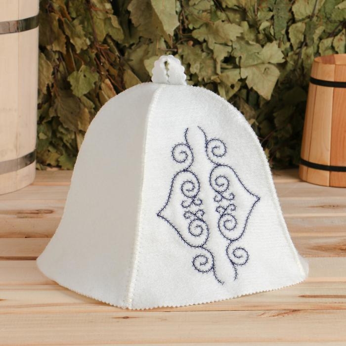 Шапка для бани с вышивкой Шапка для бани с вышивкой "Узоры Азии" темно-синий узор