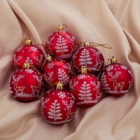 Набор шаров пластик d-6 см, 8 шт "Оленёнок у ёлочки" красный Набор шаров пластик d-6 см, 8 шт "Оленёнок у ёлочки" красный