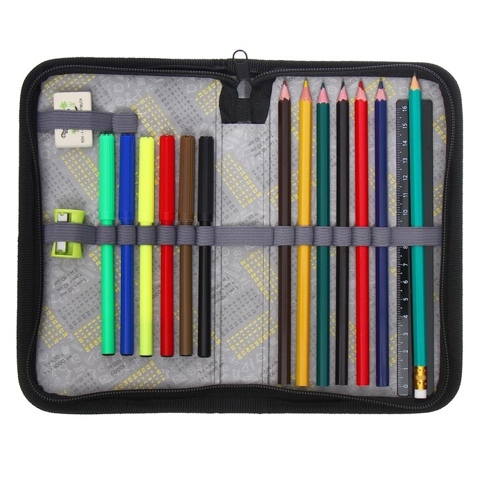 Пенал 1 секция, 115 х 205 мм, с наполнением 16 предметов, Calligrata Пенал 1 секция, 115 х 205 мм, с наполнением 16 предметов, Calligrata "School" ламинированный картон, 30П26/set