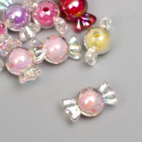 Бусины для творчества пластик "Конфетка перламутр" набор 15 гр 2,2х1,2 см, МИКС