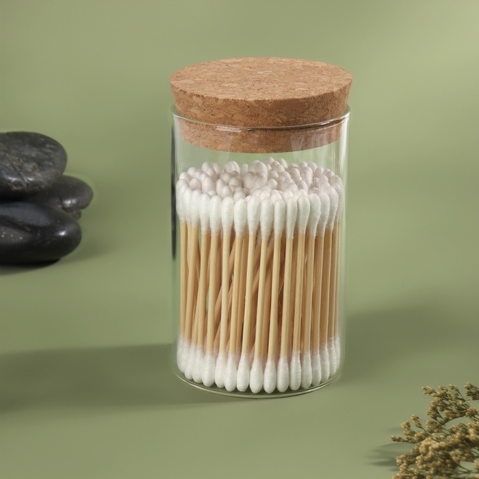 Органайзер для хранения ватных палочек, d 6,5 &times; 10 см, цвет прозрачный/коричневый
