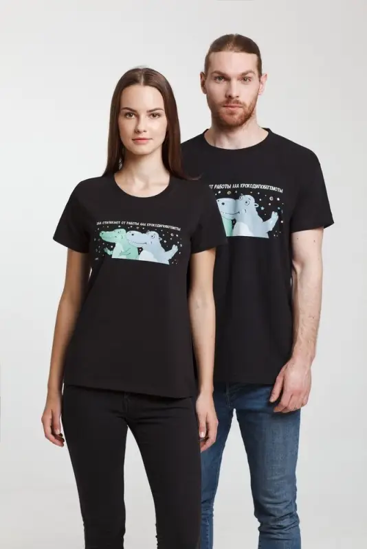 Футболка женская &laquo;Крокодилобегемоты&raquo;, черная, размер L