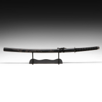 Сувенирное оружие «Катана на подставке», чёрные ножны с резным драконом, рукоять микс 100см Сувенирное оружие «Катана на подставке», чёрные ножны с резным драконом, рукоять микс 100см