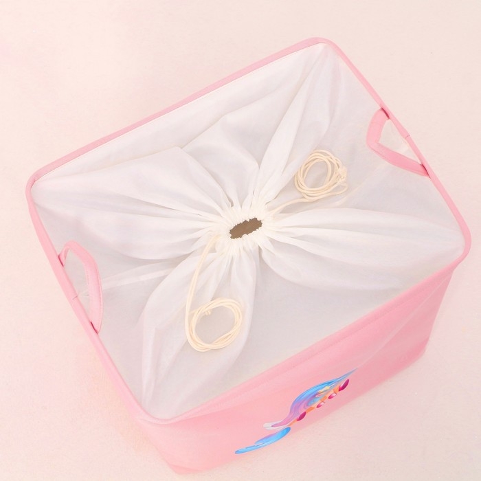 Корзина для хранения игрушкек с затяжкой на веревке, 40 х 50 х 48 см, розовая