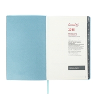 Еженедельник датир 2025г мягк обл иск кож А5 80л ESCALADA, бл тис, кр бл 70 г/м&sup2;, синий