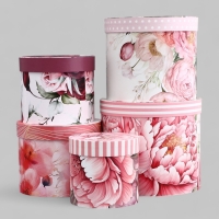 Набор шляпных коробок для цветов 5 в 1, упаковка подарочная, &laquo;Бутон&raquo;, 16 х 14 см - 22 х 19,5 см