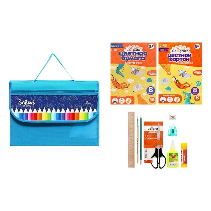 Папка для труда А4, с ручками, раскладная на липучке, текстильная, 10 предметов Папка для труда А4, с ручками, раскладная на липучке, текстильная, 10 предметов "Карандаши"