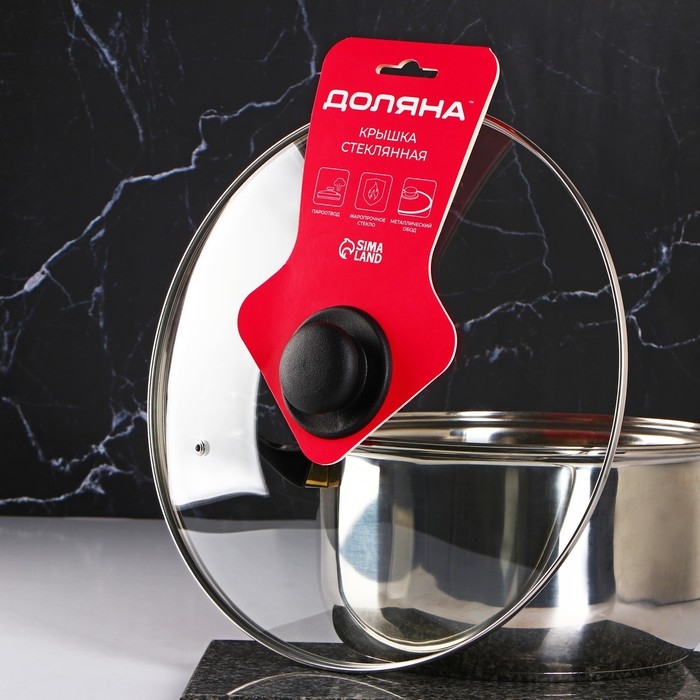 Крышка стеклянная для сковороды и кастрюли &laquo;Доляна&raquo;, d=32 см, нержавеющий обод, пластиковая ручка