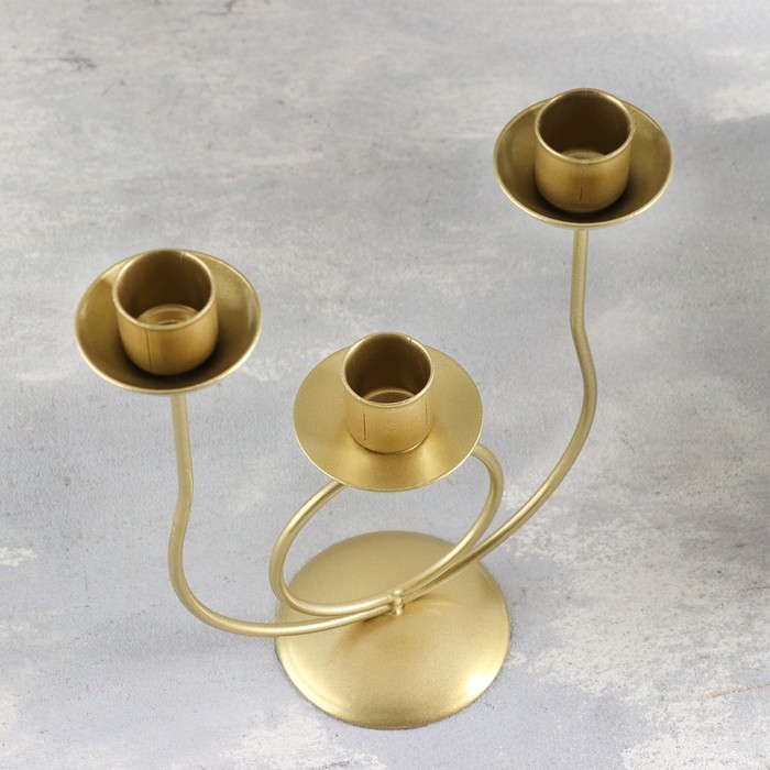 Подсвечник "Трио" металл на 3 свечи, 17х18 см, золотой