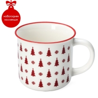 Кружка фарфоровая Доляна &laquo;Ёлочки&raquo;, 380 мл, цвет белый