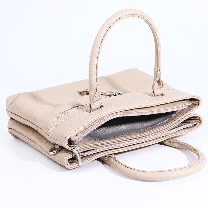 Сумка-тоут на молнии, 2 наружных кармана, цвет бежевый Сумка-тоут на молнии, 2 наружных кармана, цвет бежевый