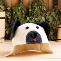 Шапка для бани с детской аппликацией "Собачка", белая, войлок Шапка для бани с детской аппликацией "Собачка", белая, войлок