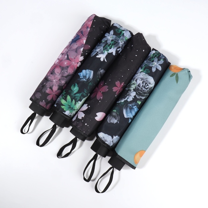 Зонт механический &laquo;Цветы&raquo;, эпонж, 4 сложения, 8 спиц, R = 48/55 см, D = 110 см, цвет МИКС