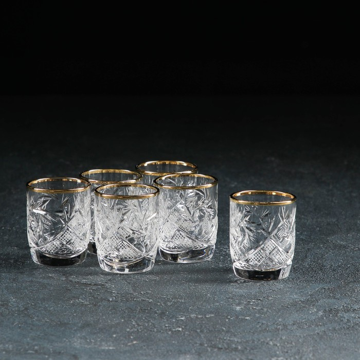 Набор стопок хрустальных для вина &laquo;Мельница&raquo;, отводка золотом, 35 мл, 6 шт