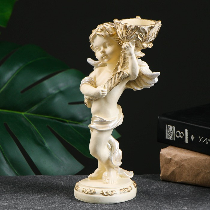 Подсвечник Подсвечник "Ангелочек" в левой руке, белый перламутр 14х8х22см