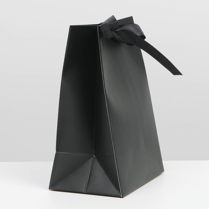 Пакет подарочный с лентой, упаковка, &laquo;Чёрный&raquo;, 13 х 19 х 9 см