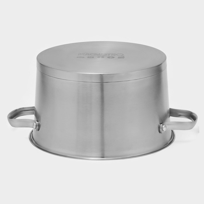 Кастрюля из нержавеющей стали Magistro HiTech Steel, 5,2 л, d=24 см, h=14,5 см, слив для воды, капсульное дно, индукция Кастрюля из нержавеющей стали Magistro HiTech Steel, 5,2 л, d=24 см, h=14,5 см, слив для воды, капсульное дно, индукция