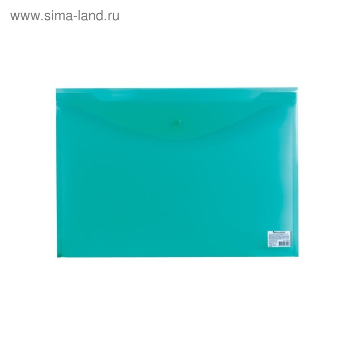 Папка-конверт на кнопке А3, 180 мкм, BRAUBERG, прозрачная, зелёная