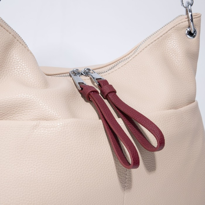 Сумка-мешок, отдел на молнии, 3 наружных кармана, длинный ремень, цвет бежевый/бордовый Сумка-мешок, отдел на молнии, 3 наружных кармана, длинный ремень, цвет бежевый/бордовый