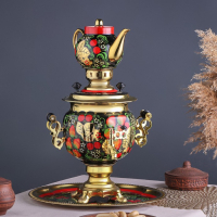 Набор «Хохлома», овал, 3 предмета, самовар 3 л, заварочный чайник 0,7 л, поднос Набор «Хохлома», овал, 3 предмета, самовар 3 л, заварочный чайник 0,7 л, поднос