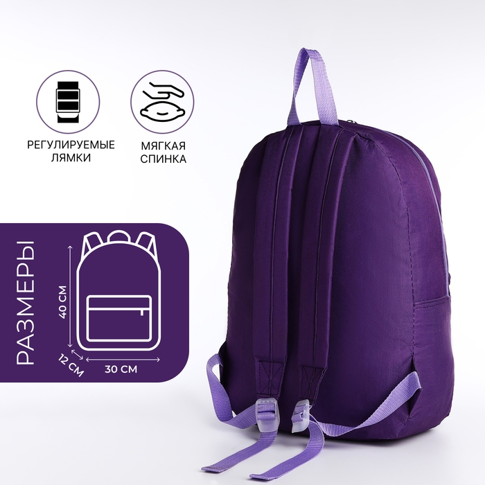 Рюкзак школьный на молнии, наружный карман, цвет фиолетовый Рюкзак школьный на молнии, наружный карман, цвет фиолетовый