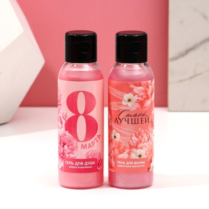 Подарочный набор косметики &laquo;Сияй этой весной!&raquo;, гель для душа 100 мл, пена для ванны 100 мл, мочалка, ЧИСТОЕ СЧАСТЬЕ