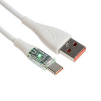 Кабель, 3 А, Type-C - USB, прозрачный, TPE оплётка, 1 м, белый Кабель, 3 А, Type-C - USB, прозрачный, TPE оплётка, 1 м, белый