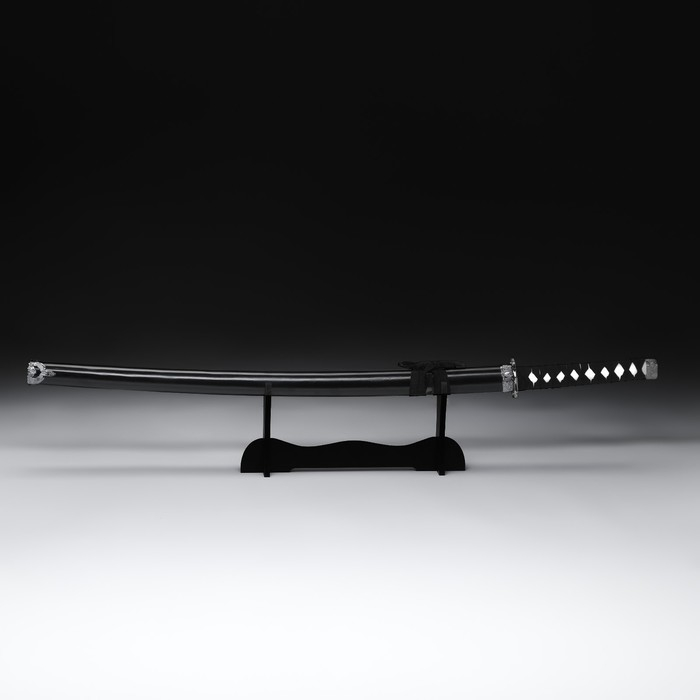 Сувенирное оружие "Катана Хизока" 100 см, клинок 60 см, чёрная, на подставке