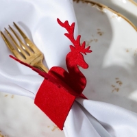 Новый год. Набор декоративных колец для салфеток &laquo;Новогодний олень&raquo; 4 шт, d=5 см, 100% п/э, фетр