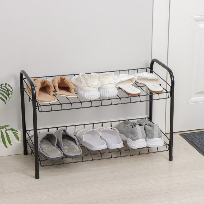 Этажерка для обуви разборная, 2 яруса, 66×28×44 см, цвет чёрный Этажерка для обуви разборная, 2 яруса, 66×28×44 см, цвет чёрный