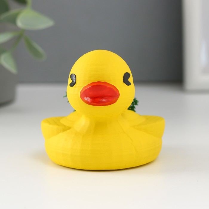 Кашпо бетонное "Утка" 6х8х5,5 см желтая со мхом (мох зелен. стабилизированный)