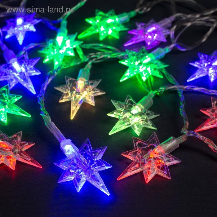 Гирлянда «Нить» 5 м с насадками «Звёзды», IP20, прозрачная нить, 20 LED, свечение мульти (RG/RB), мигание, 220 В Гирлянда «Нить» 5 м с насадками «Звёзды», IP20, прозрачная нить, 20 LED, свечение мульти (RG/RB), мигание, 220 В