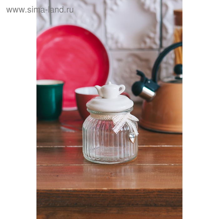 Банка стеклянная для хранения сыпучих продуктов &laquo;Чайные беседы&raquo;, 700 мл, 10,7&times;17 см, с керамической крышкой