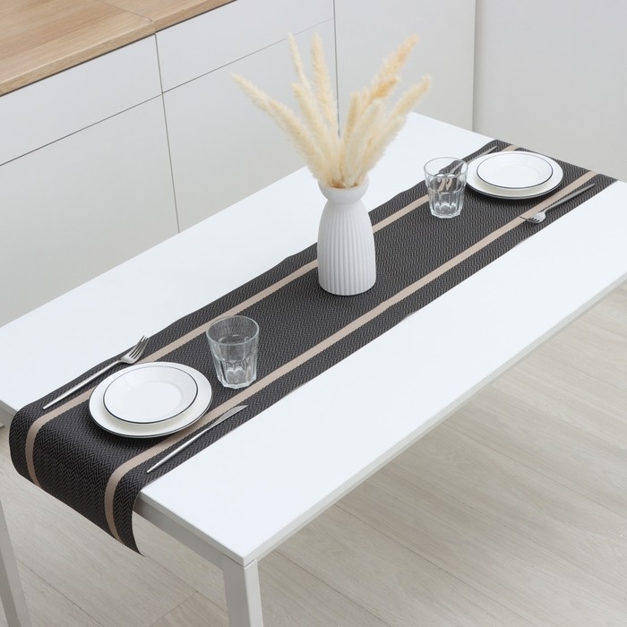 Дорожка на стол Magistro &laquo;Рона&raquo;, 30&times;150 см, цвет чёрный