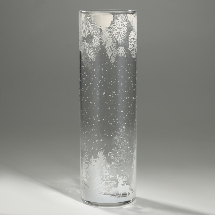 Ваза для цветов, новогодняя &laquo;Снежный лес&raquo;, на Новый год, стекло, высота 26, 3 см