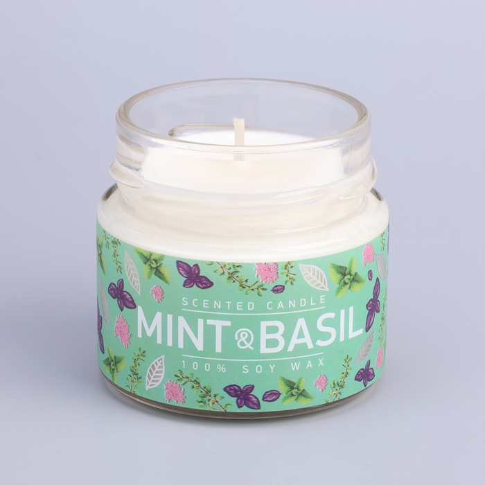 Свеча ароматическая в банке Свеча ароматическая в банке "Базилик и мята ", совый воск, 80 г