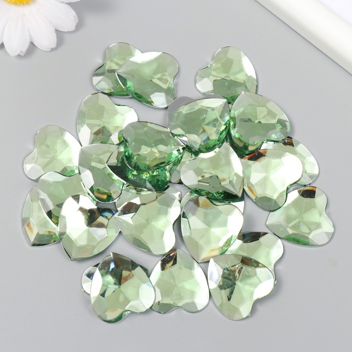 Декор для творчества пластик "Стразы сердце. Светло-зелёный" набор 30 шт 2,5х2,5 см