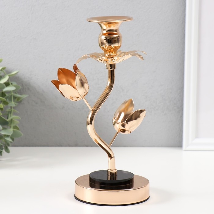 Подсвечник металл, акрил на 1 свечу Подсвечник металл, акрил на 1 свечу "Золотые тюльпаны" d=2-6 см 10х10х22,5 см