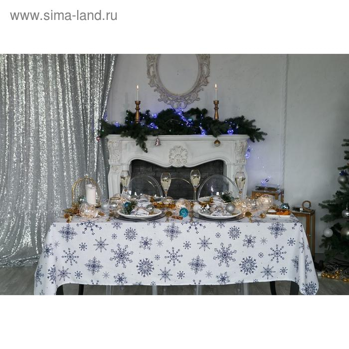 Скатерть "Доляна" Синие снежинки 180х146 +/- 3 см, 100% хлопок, 164 г/м2