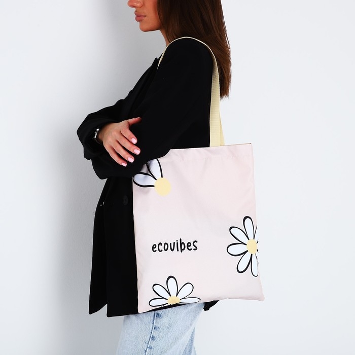 Шопер «Цветы» 35х0.5х40 см, отдел без молнии, без подклада, бежевый Шопер «Цветы» 35х0.5х40 см, отдел без молнии, без подклада, бежевый