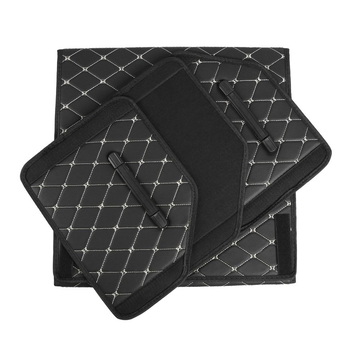 Органайзер кофр в багажник, C2R HT087, 48&times;30&times;30 см, экокожа, черный, бежевая строчка