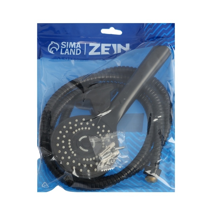 Набор для душа ZEIN Z0106, шланг 150 см, гайки металл, держатель, лейка 5 режимов, черный Набор для душа ZEIN Z0106, шланг 150 см, гайки металл, держатель, лейка 5 режимов, черный