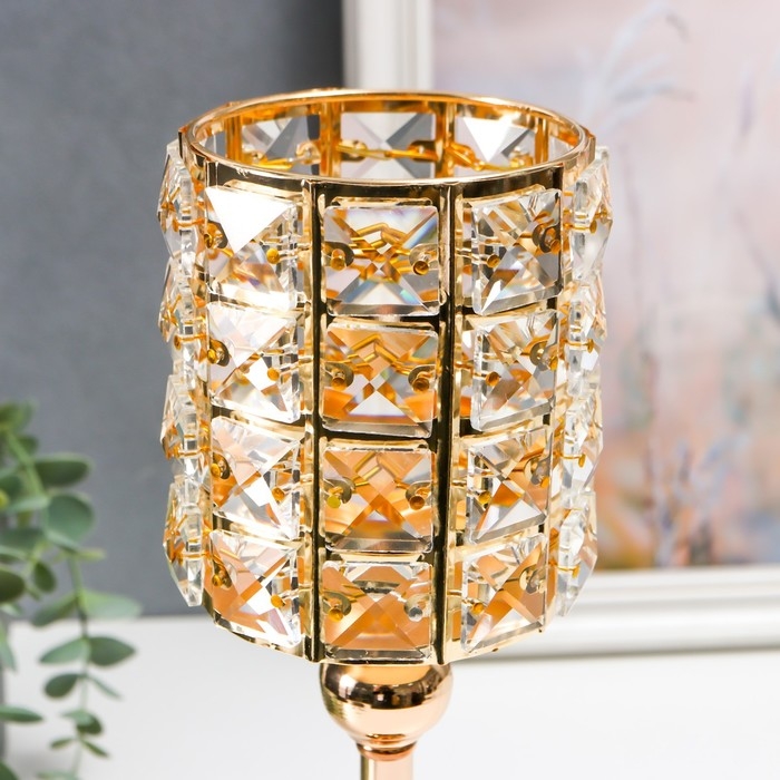 Подсвечник металл на 1 свечу Подсвечник металл на 1 свечу "Кристаллы. Бокал" золото 31х11х11 см