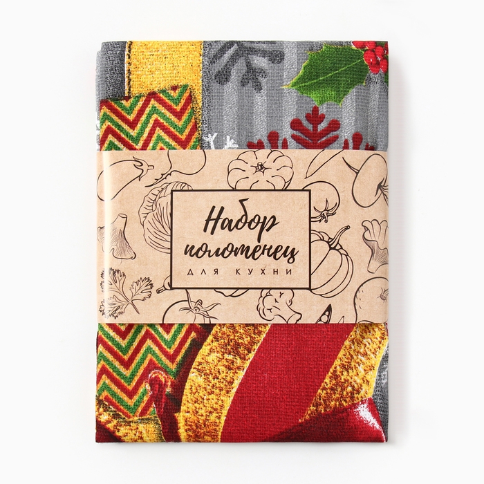 Набор кухонных полотенец Доляна &laquo;Новогодние игрушки &raquo; 35х60см-2шт, 100% хл