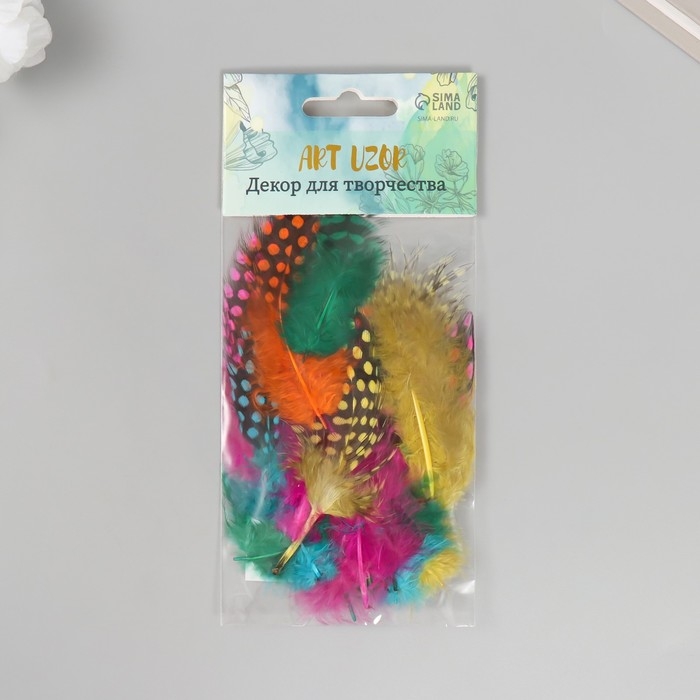 Перо декоративное фазана "Горошек" набор 15 шт h=8-13 см