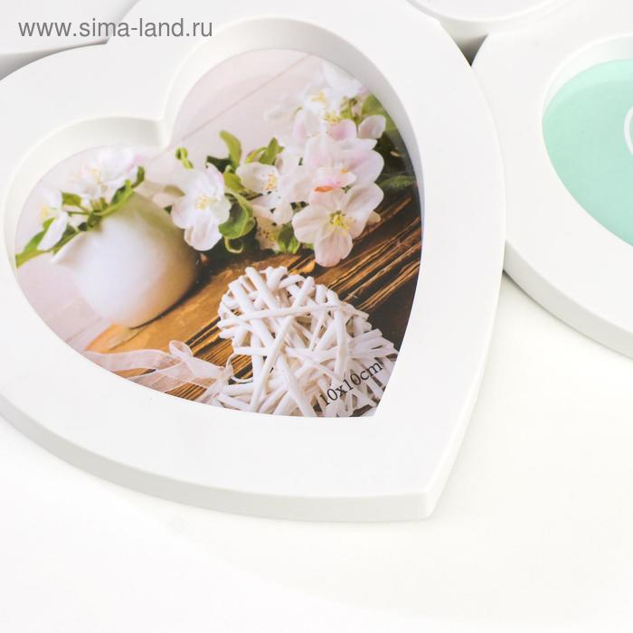 Фоторамка на 6 фото 8х8, 10х10 см Фоторамка на 6 фото 8х8, 10х10 см "Шесть сердец" белая 31х34х2,5 см