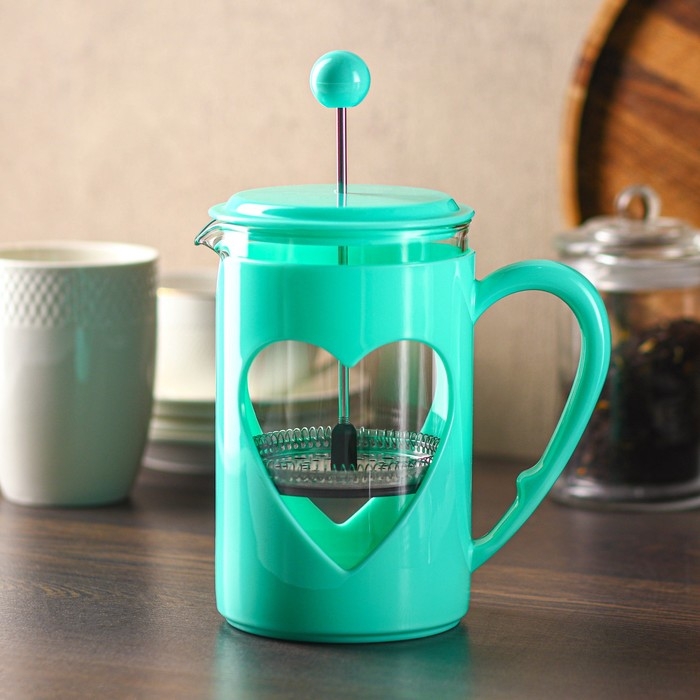 Чайник заварочный френч - пресс Доляна «Комплимент», 800 мл, стекло, цвет бирюзовый Чайник заварочный френч - пресс Доляна «Комплимент», 800 мл, стекло, цвет бирюзовый