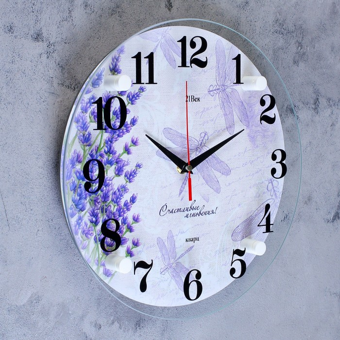 Часы настенные, интерьерные: Цветы, Часы настенные, интерьерные: Цветы, "Стрекозы", бесшумные, d-30 см