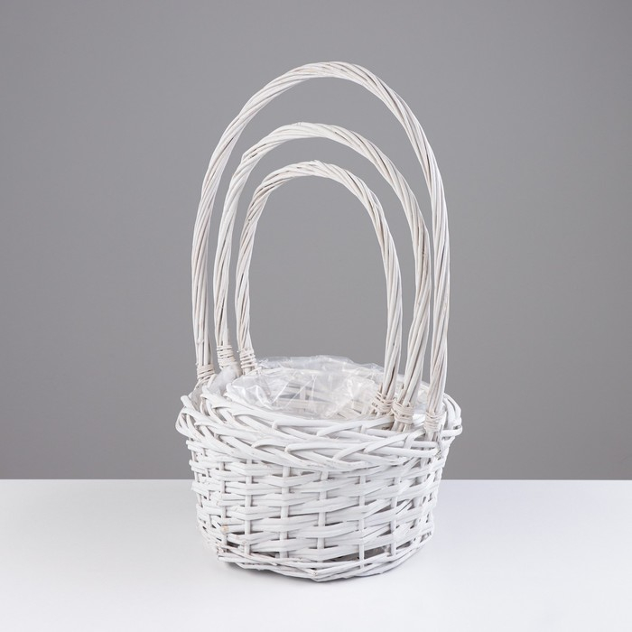 Набор корзин &laquo;Плетёнка&raquo;, белый, 3 шт, 28&times;14/45 см, 24&times;13/41 см, 19&times;11/37 см, ива