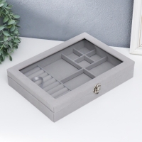 Шкатулка бархат для украшений (колец, браслетов и серёг) "Серый туман" 5х20х28 см Шкатулка бархат для украшений (колец, браслетов и серёг) "Серый туман" 5х20х28 см